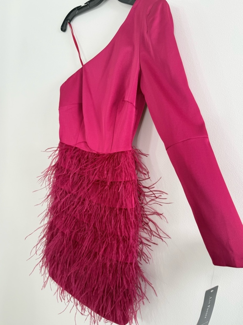 Liv Foster Asymmetric Feathered Satin Minidress Size 0 - Picture 6 of 13
